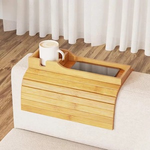Bamboo Armrest Tray With Cup Holder And Phone Slot For <b>Sofa</b> <b>Bed</b> Use - Product Image 1