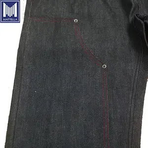 Aktienkurs Indigo schwarz japanische rohe 100% Baumwolle 14oz Handy taschen Doppel Knie Patch Arbeit Frauen Männer Hosen Web kante Denim Jeans