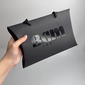 Sac cadeau en papier noir de luxe avec logo personnalisé, poignée en ruban, pour emballage de perruques et extensions de cheveux, sac de shopping pour les entreprises de cheveux humains - Product Image 4