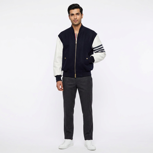 High Quality Men's Varsity <b>Jackets</b> Stand <b>Long</b> Sleeve Windproof Quilted <b>Leather</b> Sleeves Canvas 100% Cotton Winter Breathable - Product Image 1