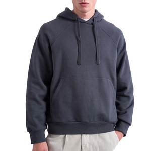 Custom US Europe Size Dark <b>Grey</b> Raglan Sleeve Pullover <b>Hoodies</b> <b>Men</b> Casual 400 Gsm 100% Cotton <b>Hoody</b> with Flat Drawstring - Product Image 1