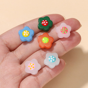 Floral Glass <b>Beads</b> With Straight Holes For Bracelet Making Crystal Lampwork Material Flower Shape AC4627 - Product Image 4