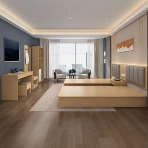 Muebles para Habitación de <span class=keywords><strong>Hotel</strong></span> King Size, Cabecera Integrada con 5 Paneles Verticales de Cuero, con Mesitas de Noche con Almacenamiento Abierto por Ambos Lados - Product Image 4