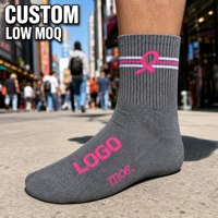 Chaussettes grises chinées personnalisées avec logo et ruban rose pour la sensibilisation au cancer du sein, pour hommes et femmes, cadeau, vente en gros
