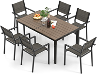 Ensemble de salle à manger de patio de 7 pièces ensemble de mobilier d'extérieur avec table résistante aux intempéries et 6 chaises pour jardin, cour, jardin et piscine