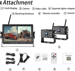 צג 7 אינץ' 1080P אלחוטי Plug & Play מצלמת גיבוי HD עמידה למים עם ראיית לילה להקלטה עבור קרוואן/קמפר/אוטוקרוואן (2 מצלמות) - Product Image 6