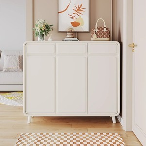 Cream White Solid Wood <b>Shoe</b> Cabinet 2 Door 3 Door Modern Minimalist Entryway <b>Storage</b> Rack - Product Image 1