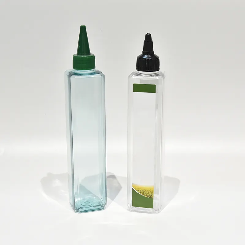 Biodegradabile imballaggio cosmetico di plastica bottiglie quadrate torcere tappo superiore bottiglia quadrata per Shampoo per il lavaggio del corpo bottiglia di olio