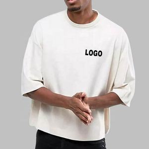Venda Direta de Fábrica Camiseta Branca Cropped com Ombros Caídos Personalizada com Logo Impressa Camiseta de Algodão Boxy para Homens - Product Image 3