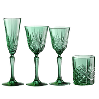 Smaragdgroene vintage wijnglazen, ecologisch duurzaam, geperst glas, set voor bruiloften, Kerstmis, feestdagen en evenementen