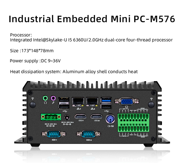 Fanless Linux Ubuntu Industrial Embedded Mini Pc M576 Intel Core I3-5020U 4GB DDR3L 128GB SSD Mini Desktop Computer Gaming PC