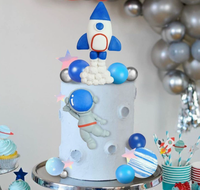 Décoration de gâteau Astronaute Spatial avec Étoiles, Fusée et Statues de Planètes pour Fête d'Anniversaire d'Enfants