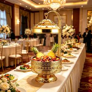 FLEY 8L Gold Stainless Steel Round Chafing Dish Hanging Lid Buffet <strong>Food</strong> Warmer Alcohol Fuel Hotel Catering <strong>Server</strong> - Product Image 3