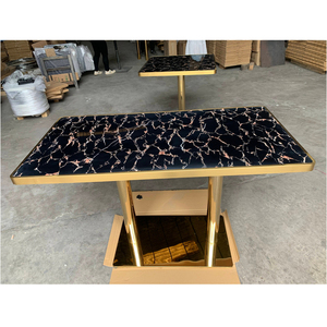 Modelos de Mesa de Comedor de Piedra de Mármol, Mesa de Comedor Negra y Dorada, Mesa Comercial de Vidrio - Product Image 5