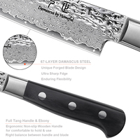 Couteau Nakiri ambidextre à lame martelée en acier Damas 67 couches, cœur en acier VG-10, manche en bois Pakka noir de 7 pouces, HRC 61