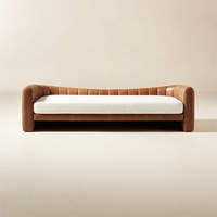 Canapé en cuir véritable capitonné, long et incurvé, à assise profonde, pour salon d'hôtel 5 étoiles haut de gamme