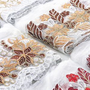 Nhà Sản Xuất Rhinestone Ren Thêu Đám Cưới Vải Cho Váy Cưới <span class=keywords><strong>Sequin</strong></span> Thêu Sáng Bóng Kim Cương Ren Vải - Product Image 2