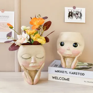 Nouveaux pots de fleurs avec visage pot de jardinière avec visage pot de plante mignon fille vase de tête pour la décoration de la maison