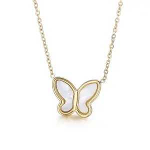 Kalen Temperament Beauty White Butterfly 18K Gold Plated Stainless Steel Choker Necklaces