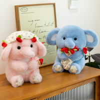 Muñeco de Peluche de Elefante Adorable con Ramo de Rosas, Tejido Suave para la Piel, Relleno de Algodón PP, Venta al por Mayor de Fábrica