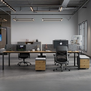 Modular Convertible Wooden Panel Movable Office Workstation <b>Desk</b> for 2-6 Persons with Cubicle Design and Modern Style - Product Image 1