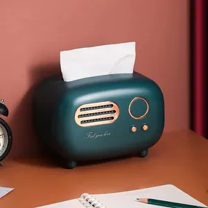 लक्जरी रेट्रो रेडियो आकार प्लास्टिक डेस्कटॉप नैपकिन धारक ऊतक बॉक्स घर सजावट