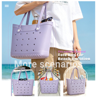Sac fourre-tout en EVA color-block DIY avec sangle, portable et polyvalent, en silicone, grand sac à ouverture supérieure, étanche, pour toutes les saisons