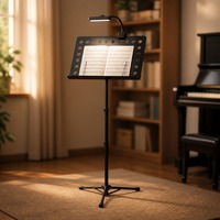 Statif Musik Teleskopik yang Dapat Disesuaikan, Warna Hitam Matte, dari Logam, dengan Klip Lampu, Tripod Lipat untuk Berlatih