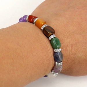 Bracciale con perline in pietra naturale da uomo, regalo disponibile in tutti i <span class=keywords><strong>18</strong></span> colori, fatto a mano, occhio di tigre, cristallo colorato, agata, bracciale geometrico. - Product Image 1