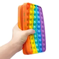 Caja de lápices de silicona para niños, estuche de almacenamiento de lápiz de arcoíris