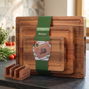 Juego de 3 Tablas de Cortar Rectangulares de Madera de Acacia Lazipater, No Tóxicas, de 2.0 cm de Grosor, con Asa y Soporte de Almacenamiento - Product Image 3