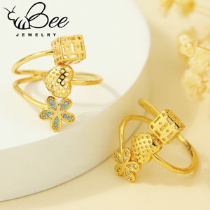 Anillos de cóctel con diseño floral de estilo árabe, chapados en oro de 21k, con circonitas coloridas, elegantes, vintage y ajustables para chicas. - Product Image 3