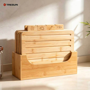 Ensemble de 4 planches à découper en bambou avec support, ensemble de planches à découper en bois avec support - Product Image 2