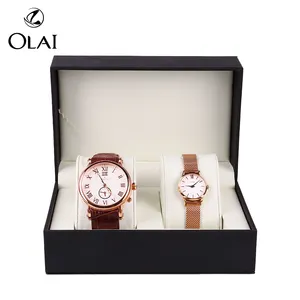 Black Pu Leather Double Watches Box In Stock Low MOQ Prompt Delivery Within 3 Days