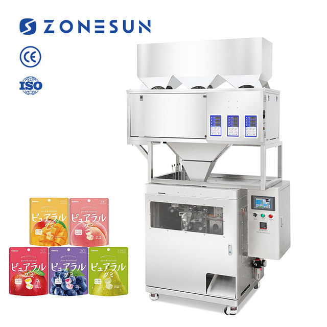 ZONESUN ZS-AFS04C Vertical Full Automatic Three Head Premade Pouch Granule Quantitative Weighing Filling Sealing Machine
