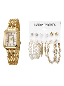 New Romantic Fashion Arabic Bead Mixed Scale Bamboo Link Alloy Band Ladies Quartz <b>Watch</b> + Earrings <b>Set</b> - Product Image 6