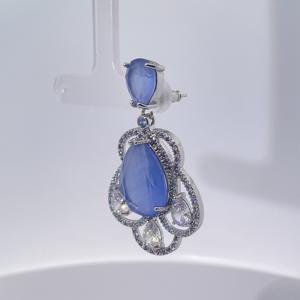 Boucles d'oreilles pendantes classiques de luxe pour femmes Tianyu Gems, plaquées or blanc, zircon bleu en forme de poire - Product Image 3