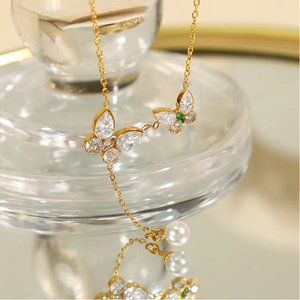 Collar con colgante de perlas indias de alta calidad al por mayor para mujer collar de cadena de moda de zirconia de mariposa regalo de acero inoxidable - Product Image 3