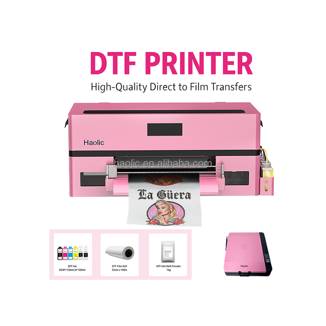 2025 Haolic DTF Digital Pink Printer A3 33CM XP600 Printing Machine Free Shipping US Warehouse for Tshirts DTF Printer and Oven