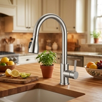 Robinet de cuisine de luxe monocommande extractible en acier inoxydable nickel brossé, avec jet cascade et pluie, valve en céramique, pour évier, style moderne