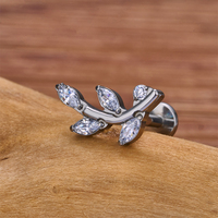 1PC ASTM F136 Titanium 16G Internal Thread Zircon Inlay Labret Flat Back Lobe Helix Tragus Moon Cross Anting Piercing Perhiasan