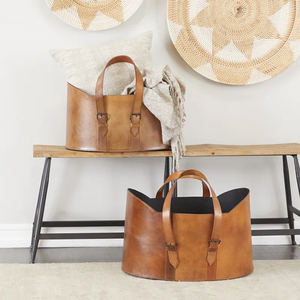 Organisation de rangement moderne de luxe haut de gamme pour magazine décoration de la maison <span class=keywords><strong>panier</strong></span> en cuir fait main pour porte-<span class=keywords><strong>panier</strong></span> à bois de chauffage - Product Image 4