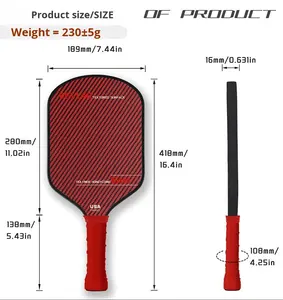 Raquetas de Pickleball Deportivas de Fibra de Carbono de Alta Calidad en Tejido Twill de Kevlar Negro y Rojo Desde 2025 - Product Image 6