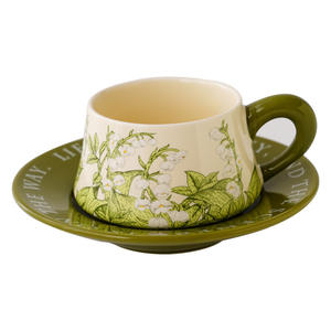 Juego de Tazas de Café de Cerámica con Platillo, Serie Floral, para Té de la Tarde, Fresco, Elegante y de Alta Gama - Product Image 1