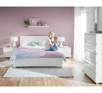 Ensembles de meubles de chambre à coucher en bois blanc moderne 4 pièces avec cadre de lit Queen Size commode 2 tables de chevet pour meubles de chambre à coucher