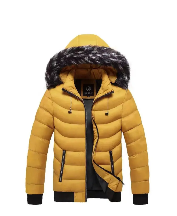 Mens Winter Hooded Quilted Jacket With Fur Collar And Earphone Windbreaker Hoodie Jacket Coat With Zipper Puffer Jacket