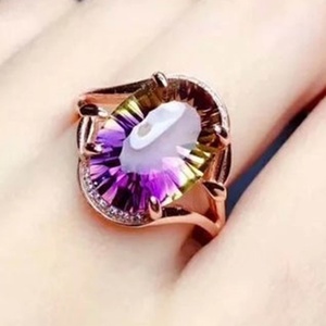 แหวนพลอยอะเมทรินทรงรี ตัวเรือนเงินแท้ 925 ขายส่ง - Product Image 1