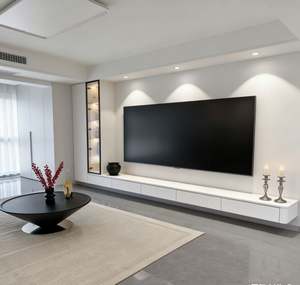 Mueble de TV de Piso Blanco Personalizado BALOM con Iluminación LED y Estantes de Almacenamiento Laterales Iluminados para Sala de Estar - Product Image 2