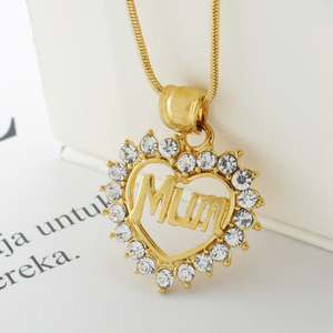FS High Quality 18K Gold Plated Brass Women's Jewelry Hot Sale Heart <strong>Mum</strong> Pendant Zircon Stone Perfect Fashion Pendants <strong>Charms</strong> - Product Image 2