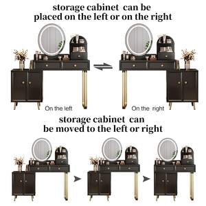 Table de toilette moderne, noire, avec miroir rétractable à LED et 2 tiroirs spacieux, <span class=keywords><strong>bureau</strong></span> de toilette avec <span class=keywords><strong>armoire</strong></span> - Product Image 3
